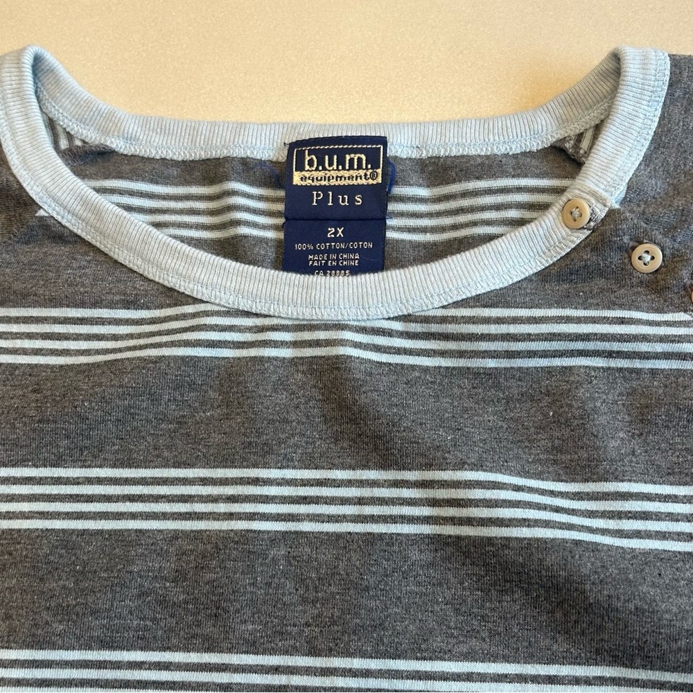 Vintage B.U.M. Equipment Plus Striped Pullover in Grey and Light Turquoise - Picture 6 of 8